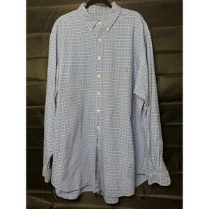 Polo Ralph Lauren Men's 2XLT Tall Blue Plaid Pinpoint Oxford Button-Down Shirt